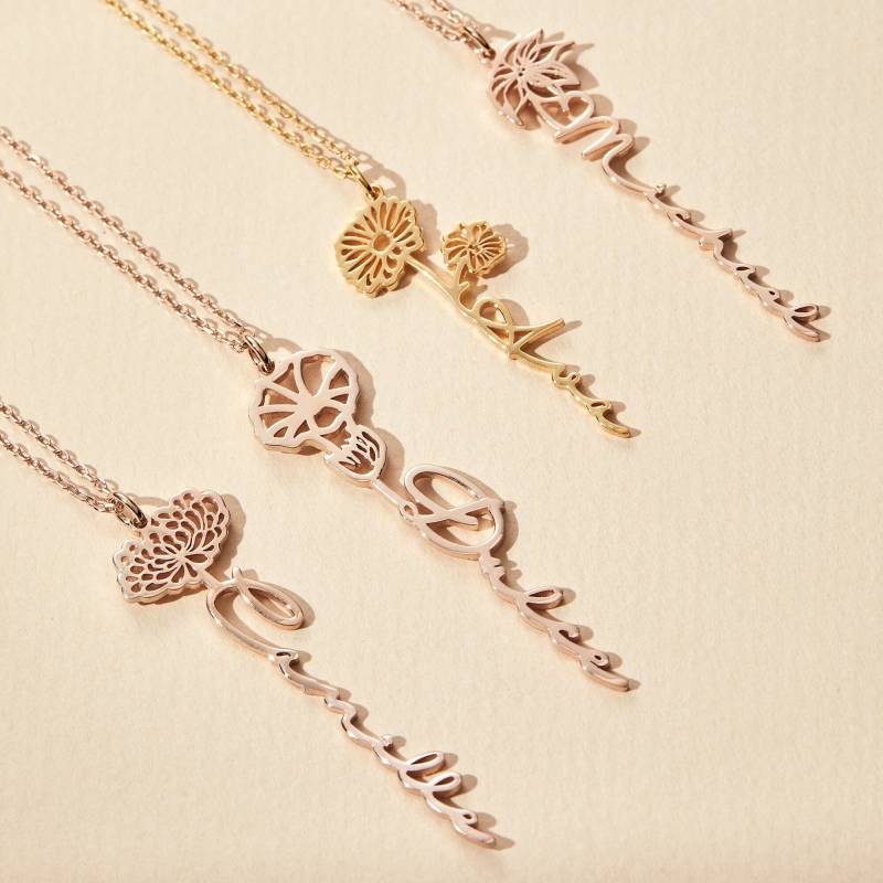 Kombiniert Geburtsblume Mit Personalisierten Namen Halskette - Benutzerdefinierte Blumen Muttertag Schmuck Geschenk Geburtstagsgeschenk von TheGoldenBeverly