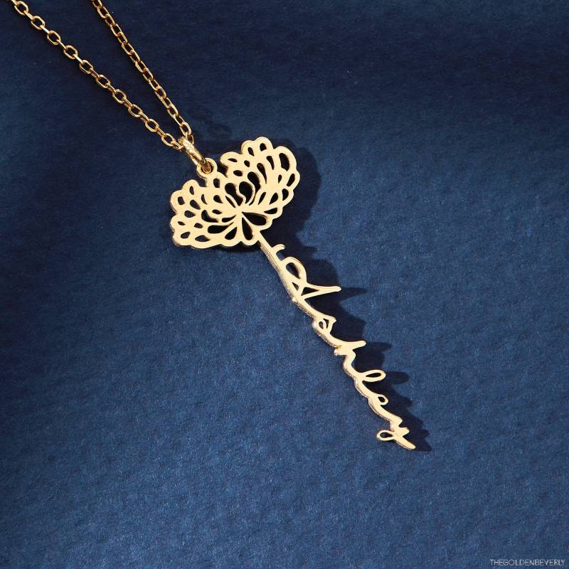 Namenskette Mit Geburtsblume - Zierliche Blumen Muttertagsgeschenk Weihnachtsgeschenk Für Sie Brautjungfern Geschenke von TheGoldenBeverly