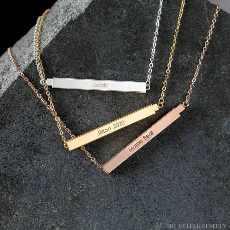 Personalisieren Sie Double Bar Halskette - Name Schmuck Personalisierter Brautjungfer Geschenk Für Sie Hochzeitsgeschenk Jahrestagsgeschenk von TheGoldenBeverly