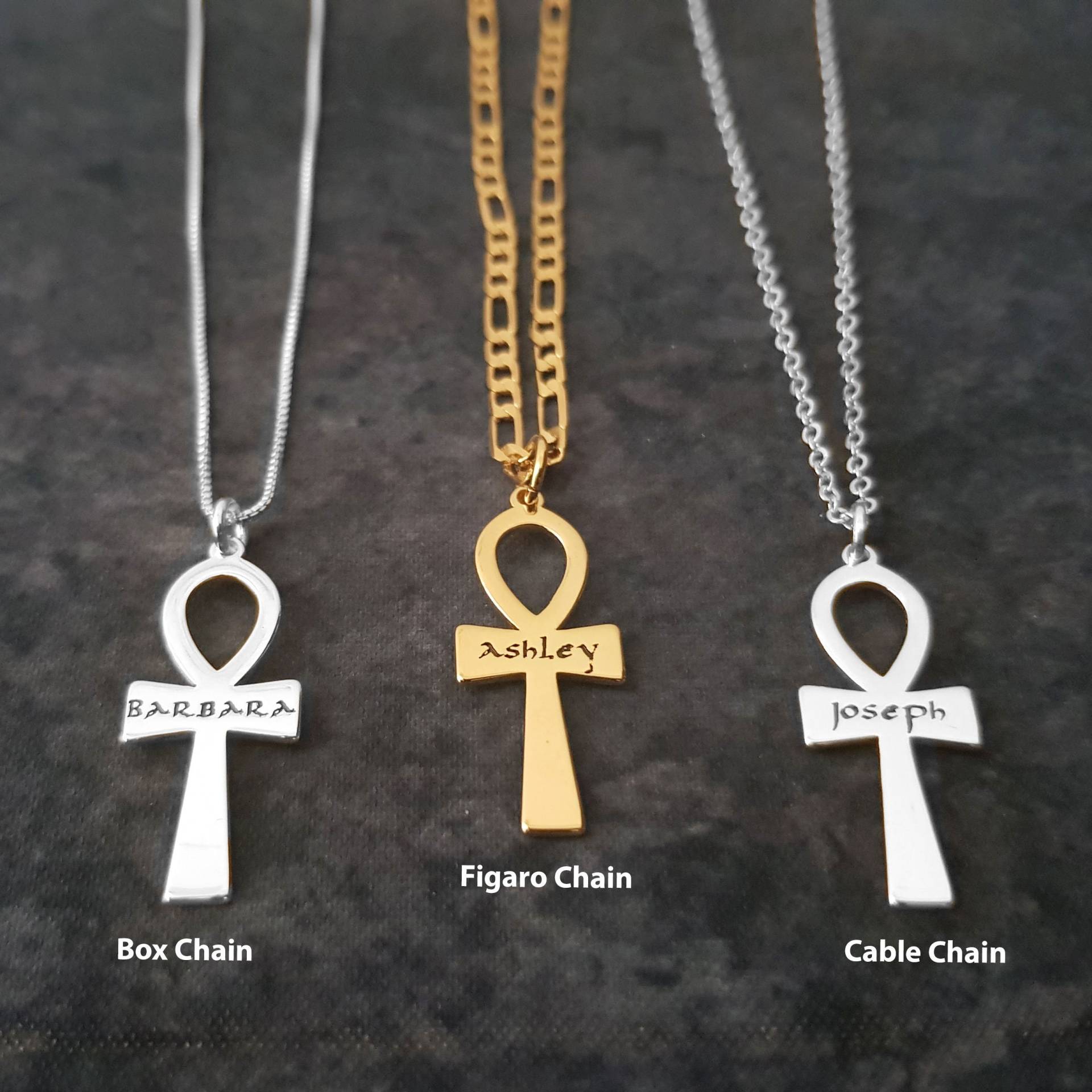 Gravierte Kreuz Namenskette, Personalisierte Ankh Halskette Mit Namen, Gothic Zierliche Für Männer/Frauen von TheGothBooth