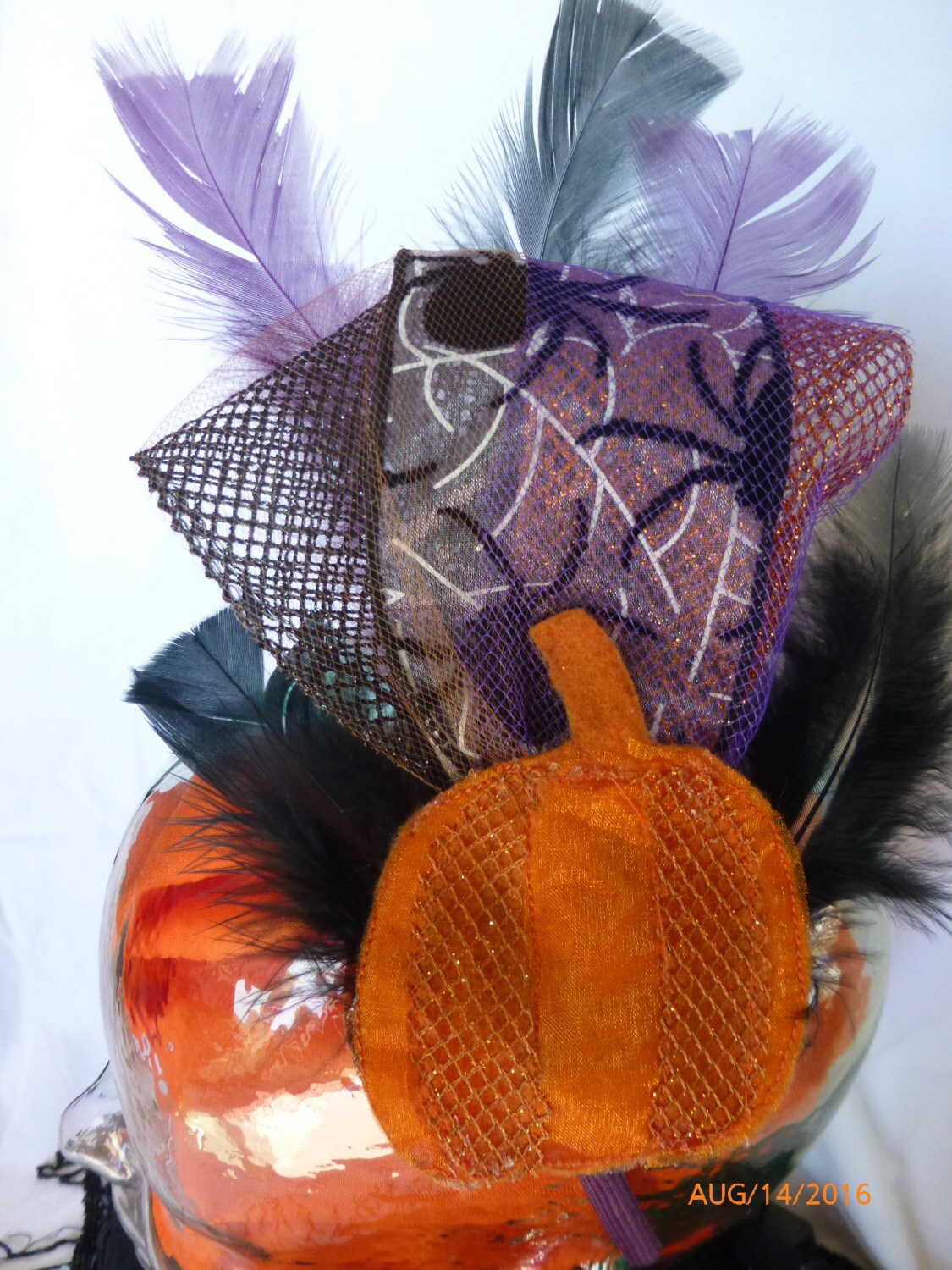 Herbst Halloween Handgesteppt Kürbis Fascinator Stirnband Herbst Halloween Handgesteppt Kürbis Fascinator Stirnband von TheGreatHATSBYCo