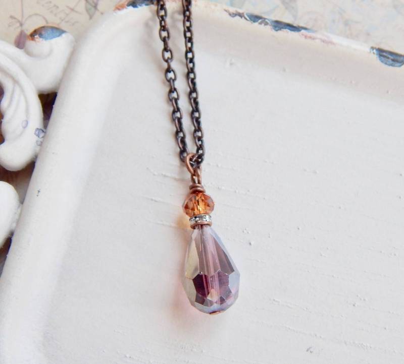 Amethyst Tropfen Halskette Swarovski Kupfer Rondelle, 45 cm Kette Amethyst Tropfen Halskette Swarovski Kupfer Rondelle, 45 cm Kette von TheGreenAntiqueTrunk