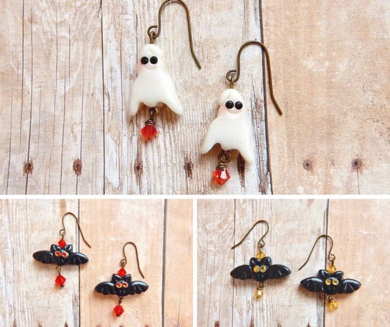Halloween Ohrringe Ihrer Wahl - Fledermaus Geist Schmuck von TheGreenAntiqueTrunk