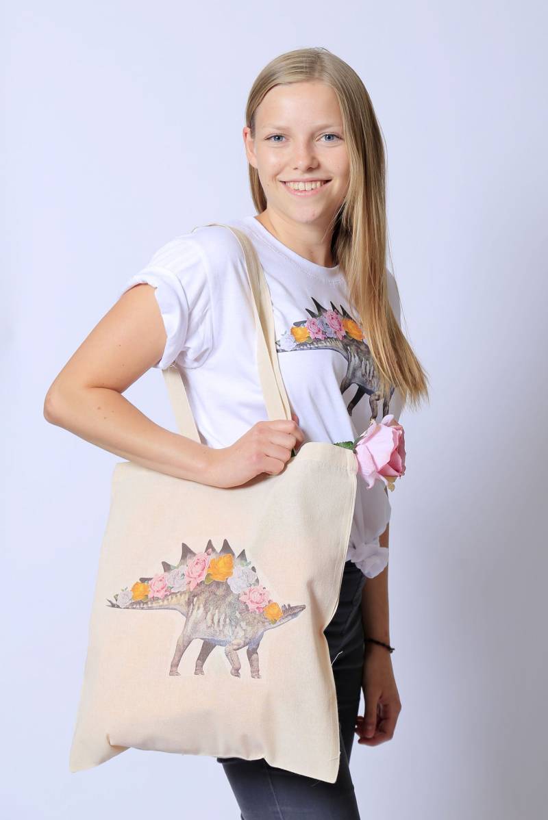 stegosaurus Rose Floral Graphic Tote Bag Handgemachter Baumwoll-Shopper stegosaurus Rose Floral Graphic Tote Bag Handgemachter Baumwoll-Shopper von TheGrungeMonkey