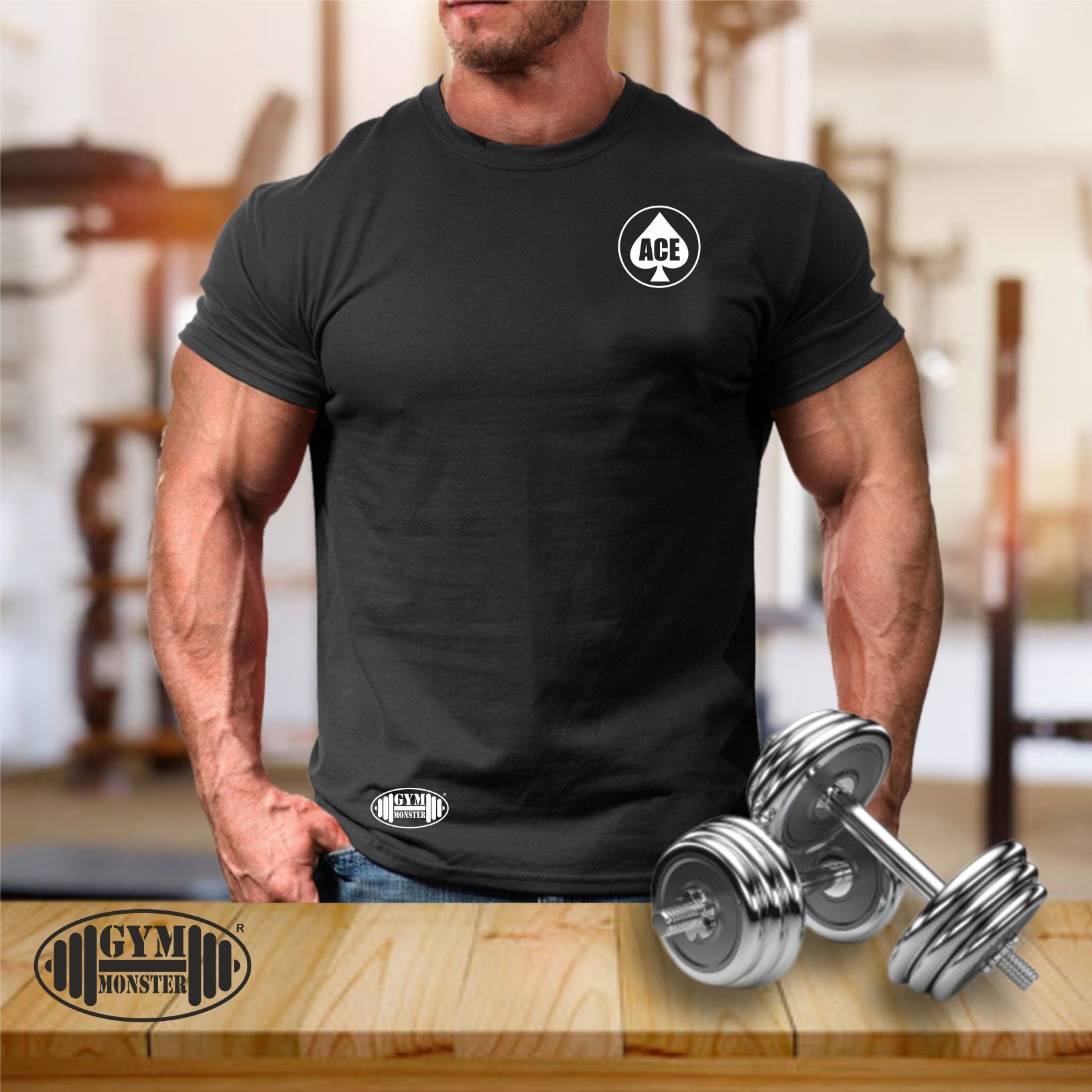 Ace Of Spade T Shirt Pocket Gym Kleidung Bodybuilding Gewicht Training Trainingsübung Fitness Boxen Martial Mma Monster Herren T-Shirt von TheGymMonsterTGM