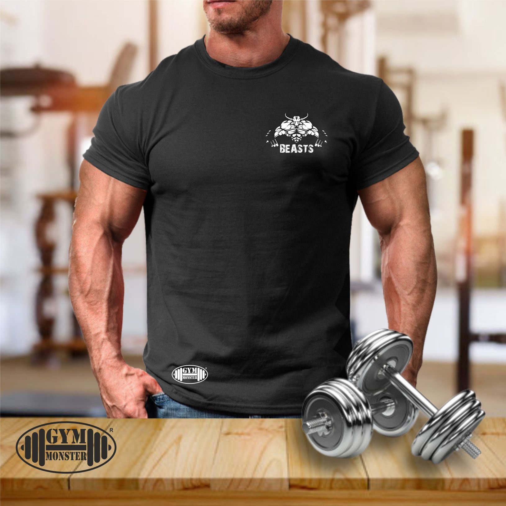 Beasts T Shirt Gym Kleidung Bodybuilding Gewicht Training Übung Kick Boxen Mma Army Military Monster Herren T-Shirt von TheGymMonsterTGM