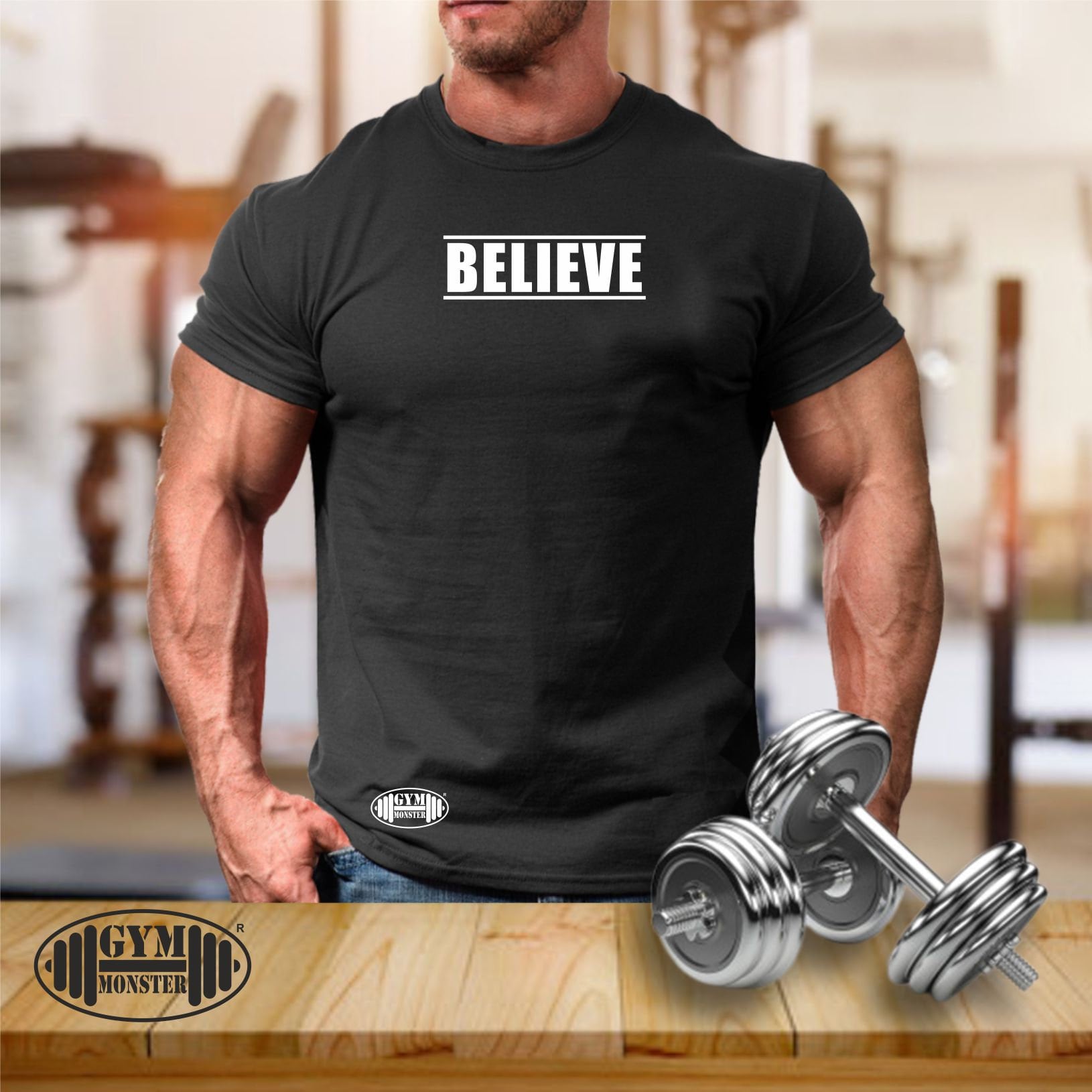 Believe T Shirt Gym Kleidung Bodybuilding Training Übung Kick Boxen Kampfsport Mma Herren T-Shirt von TheGymMonsterTGM