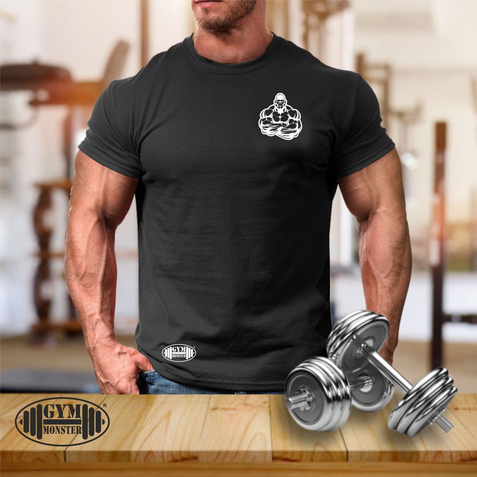 Gorilla Muscles T Shirt Pocket Gym Kleidung Bodybuilding Gewicht Training Übung Kick Boxen Mma Military Monster Herren T-Shirt von TheGymMonsterTGM