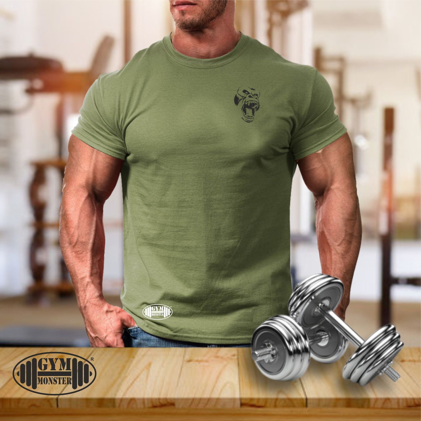 Gorilla Roar T Shirt Pocket Gym Kleidung Bodybuilding Gewicht Training Übung Kick Boxen Mma Military Monster Herren T-Shirt von TheGymMonsterTGM