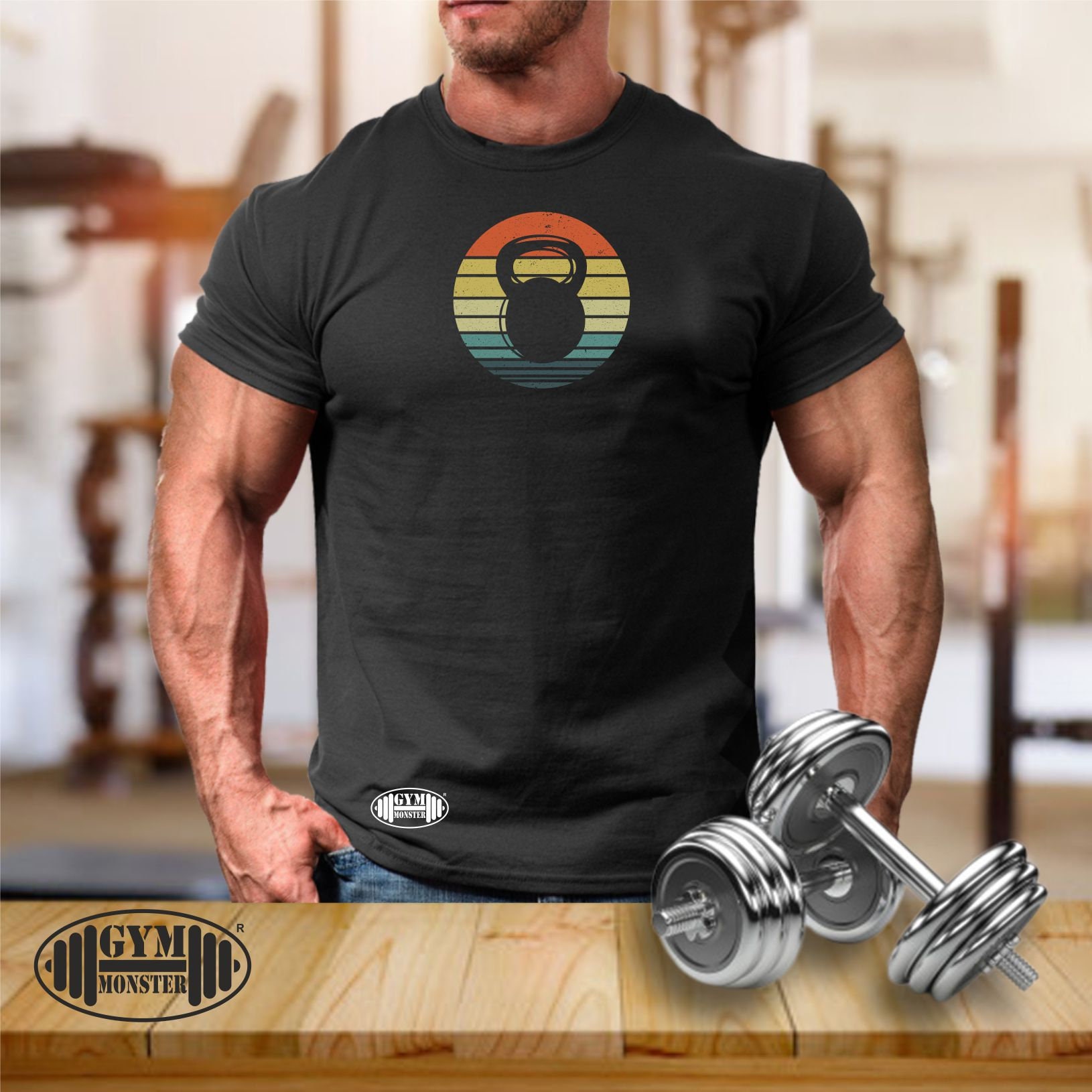 Kettlebell T Shirt Gym Kleidung Bodybuilding Gewicht Training Workout Übung Gewichtheben Boxen Mma Military Monster Herren T-Shirt von TheGymMonsterTGM