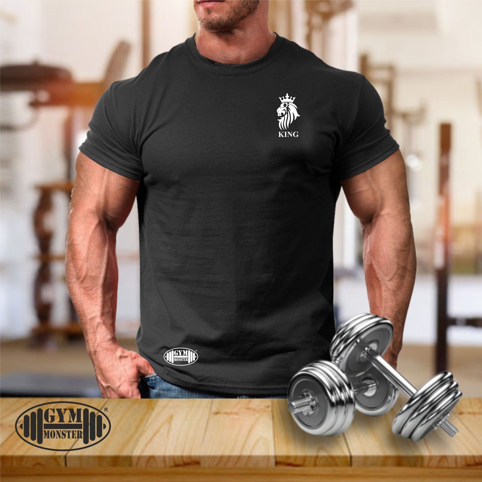 König Löwe T Shirt Pocket Gym Kleidung Bodybuilding Gewicht Training Übung Kick Boxen Mma Kampfsport Monster Herren T-Shirt von TheGymMonsterTGM