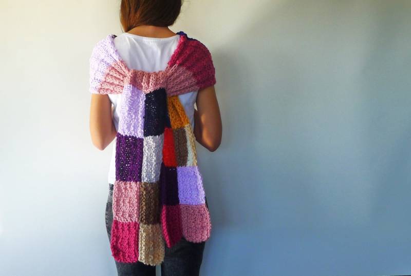 Original Patchwork-Schal. Mehrfarbiger Strickschal. Handgefertigter Wollschal. Gewebte Schals. Geschenkideen Für Sie von TheHandKnittedFactor