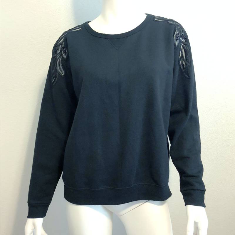Schwarz-Weißes Sweatshirt Mit Blatt-Applikation Schwarz-Weißes Sweatshirt Mit Blatt-Applikation von TheHangerEtc