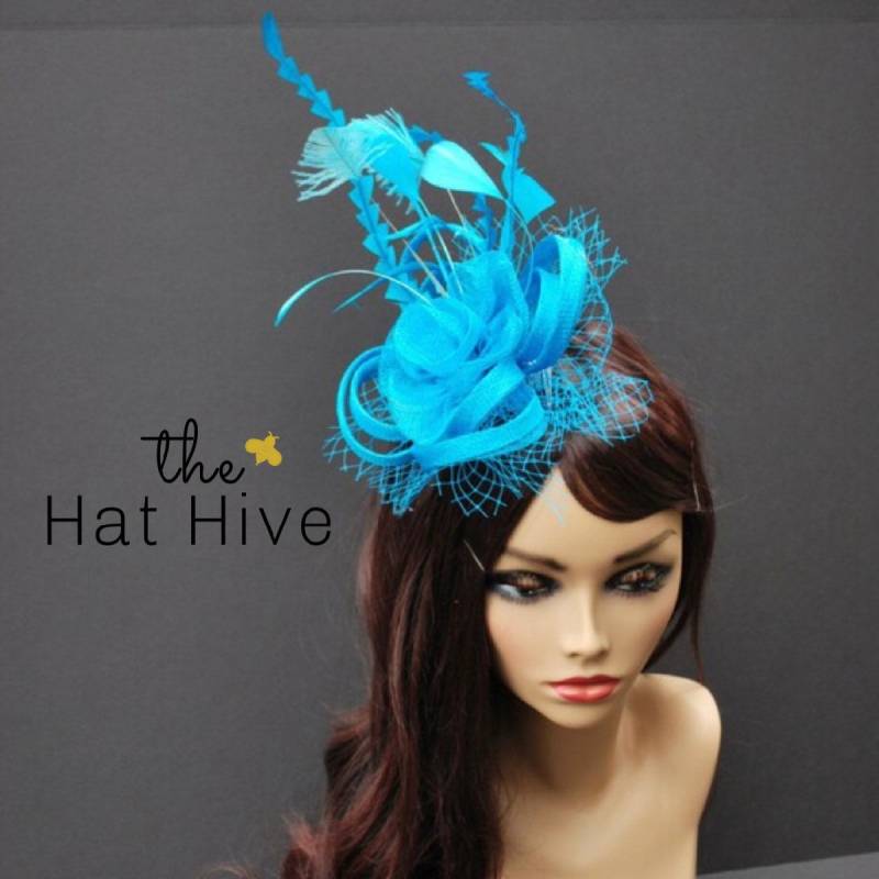 Türkis Fascinator Hut Sinamay Feder Kopfschmuck, Tea Party Rassen von TheHatHive