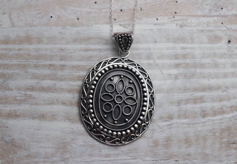 925 Sterling Silber Anhänger Halskette, 29" Kette & Vintage Samtdose, Nachlass Schmuck, Jugendstil, Geschenk Zum 25. Jahrestag von TheHavenFinds