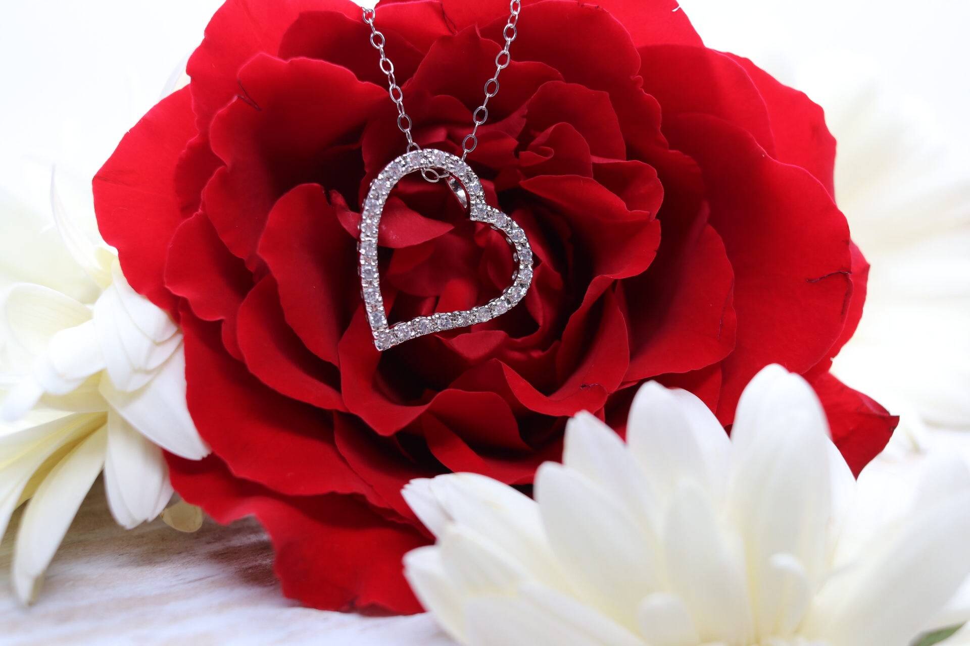 Estate Cz Herz Anhänger Halskette, Sterling Silber Zirkonia Anhänger, 17" Kette, Nachlass Schmuck, Retro Valentinstag von TheHavenFinds