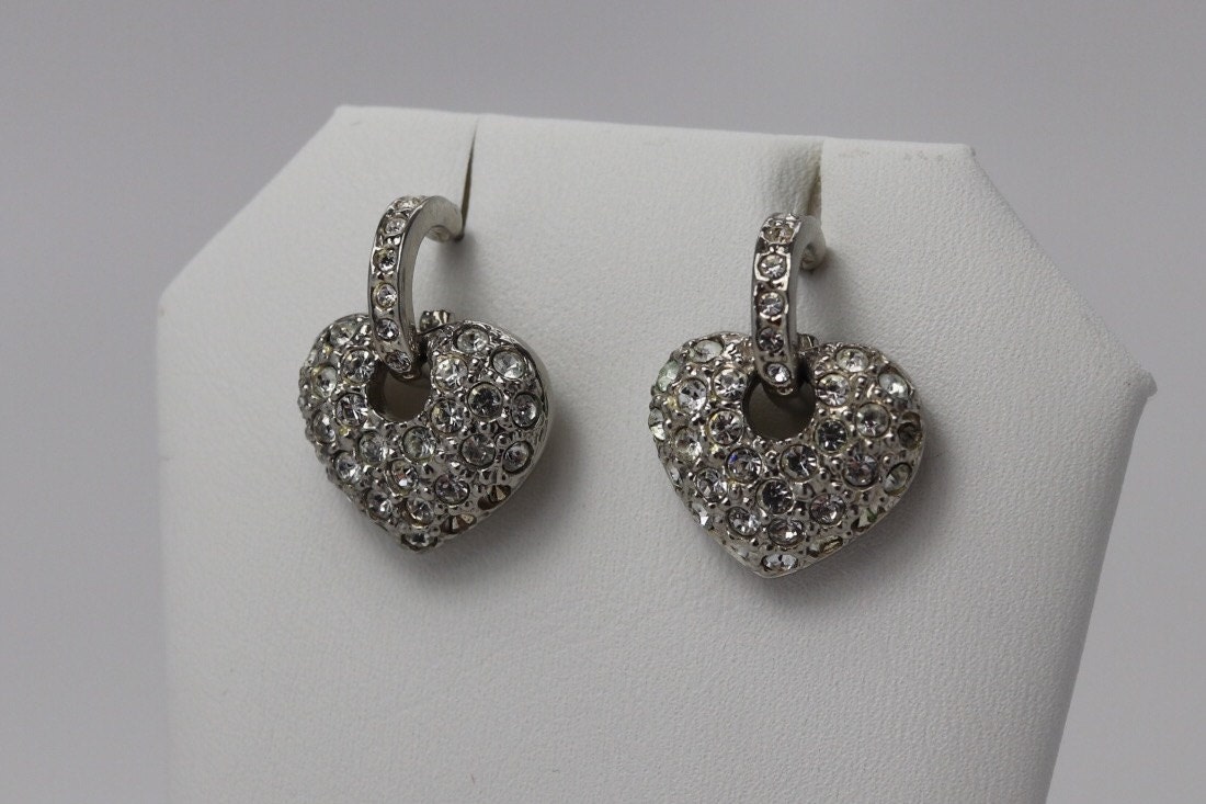 Retro Herz Strass Ohrringe, 2 in 1 Silberfarben, April Geburtsstein/ Nachlass Schmuck/ Brautschmuck, Abiball von TheHavenFinds