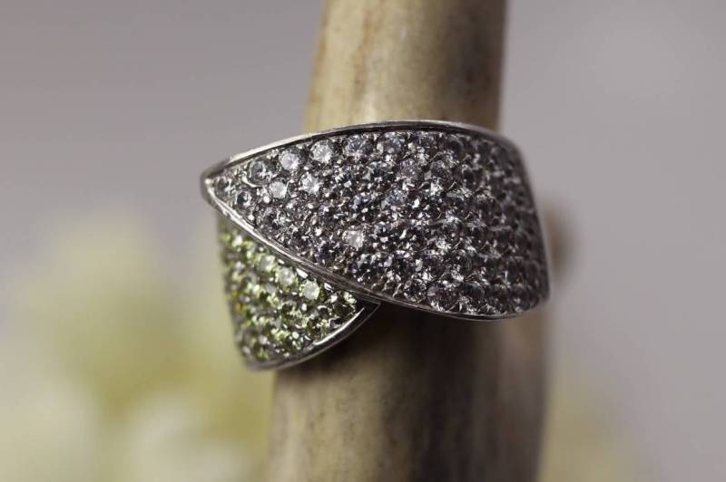 Retro Sterling Cz Ring, Größe 10, Klar Und Gelb Zirkonia, Breites Silber Band, Nachlass Schmuck, Geschenke Für Sie, Chunky Ring von TheHavenFinds