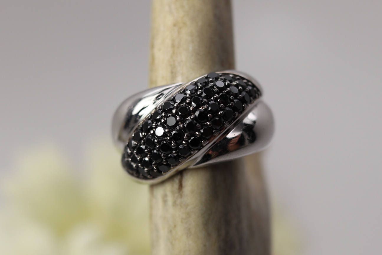 Retro Sterling Silber Schwarz Cz Ring, Größe 8 1/2, Schwarzer Zirkonia, Kuppel Ring, Nachlass Schmuck, Geschenke Für Sie, Mama, Chunky Ring von TheHavenFinds