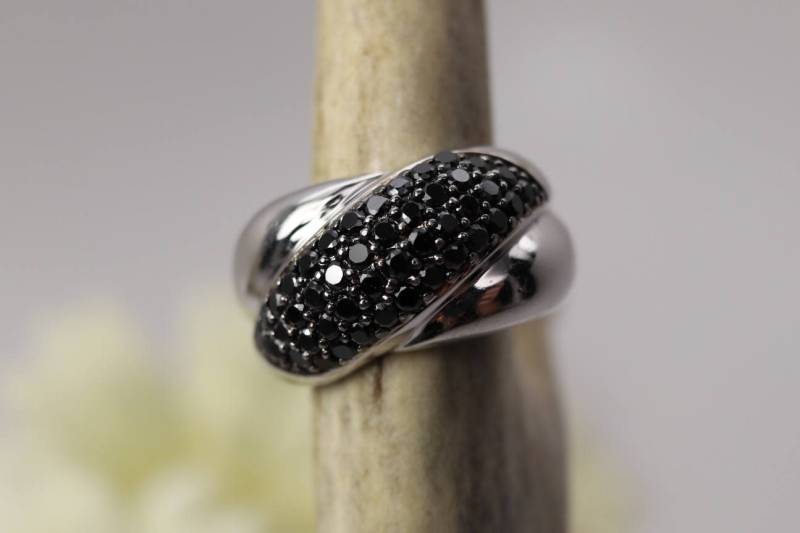 Retro Sterling Silber Schwarz Cz Ring, Größe 8 1/2, Schwarzer Zirkonia, Kuppel Ring, Nachlass Schmuck, Geschenke Für Sie, Mama, Chunky Ring von TheHavenFinds