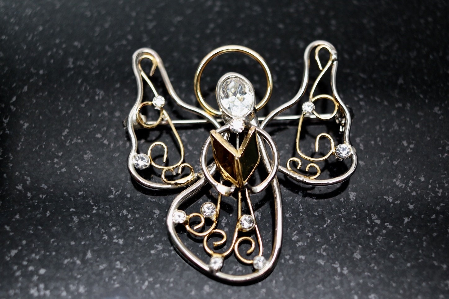 Vintage Engel Brosche, Gold & Silber Strass Akzente, Weihnachtsbrosche, Geschenke, Nachlass Schmuck von TheHavenFinds