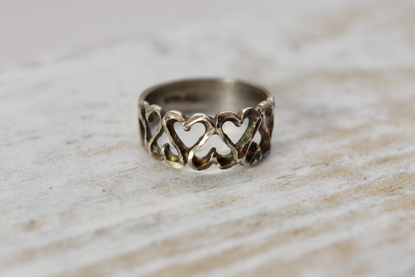 Vintage Herz Sterling Silber Band, Größe 7, Nachlass Ring, Trauring, Valentinstag Geschenk, Midi Rosa Ring von TheHavenFinds