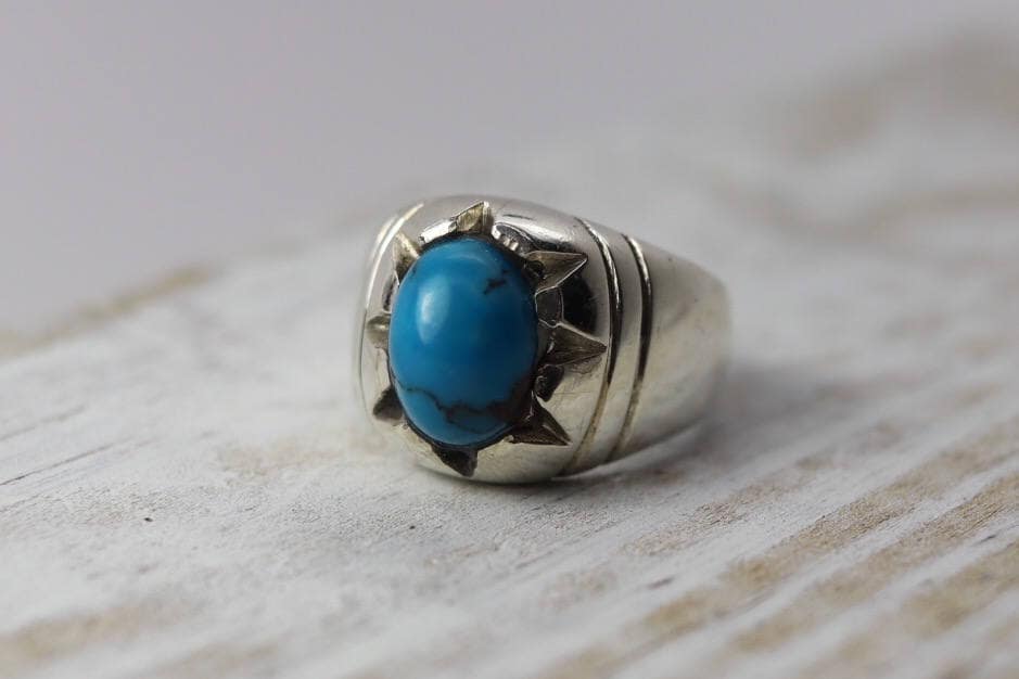 Vintage Sterling Blue Howlith Ring, Größe 9, 5, Türkisfarbener Nachlass Breiter Silber Unisex Southwestern Ring von TheHavenFinds