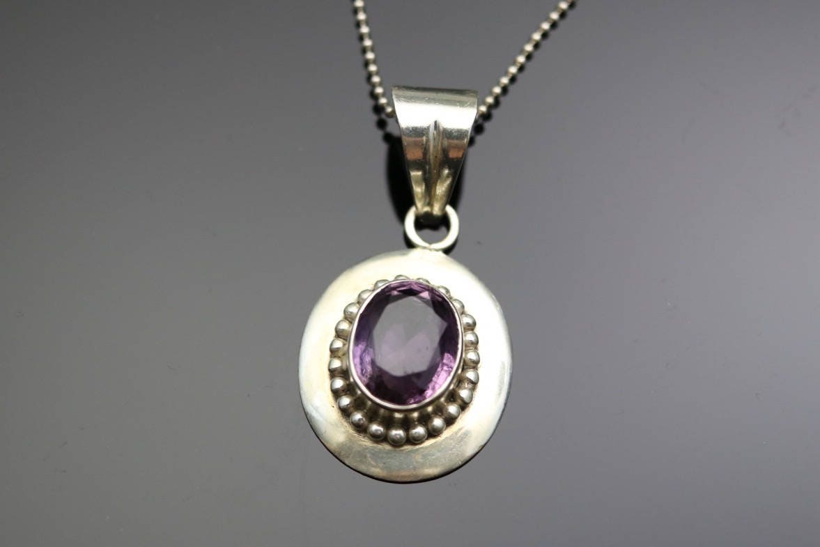 Vintage Sterling Silber Amethyst Anhänger, 8+ Karat, 60 cm Lange Halskette, Nachlass von TheHavenFinds