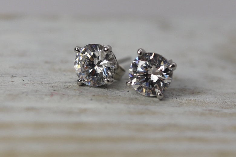 sterling Silber Cz Ohrringe, 7 Mm Zirkonia Ohrstecker, April Geburtsstein, Nachlass Schmuck, Brautschmuck, Abschlussball Schmuck von TheHavenFinds