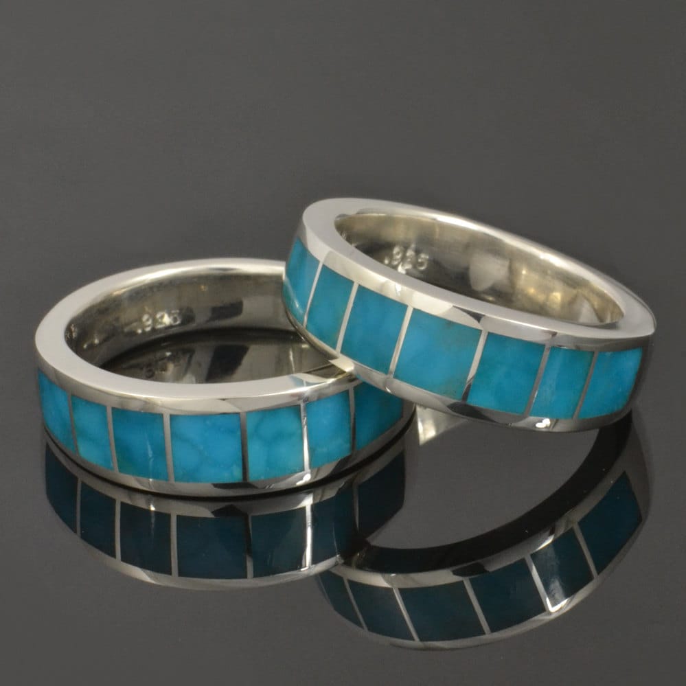 Birdseye Türkis Hochzeit Ringset in Sterling Silber, Set, Türkis von TheHilemanCollection