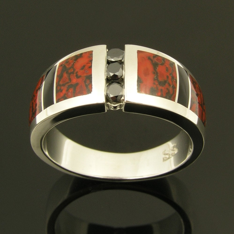 Damen-Black Diamond-sterling Silber-Dinosaurier-Knochen Und Onyx Das Inlay Ring von TheHilemanCollection