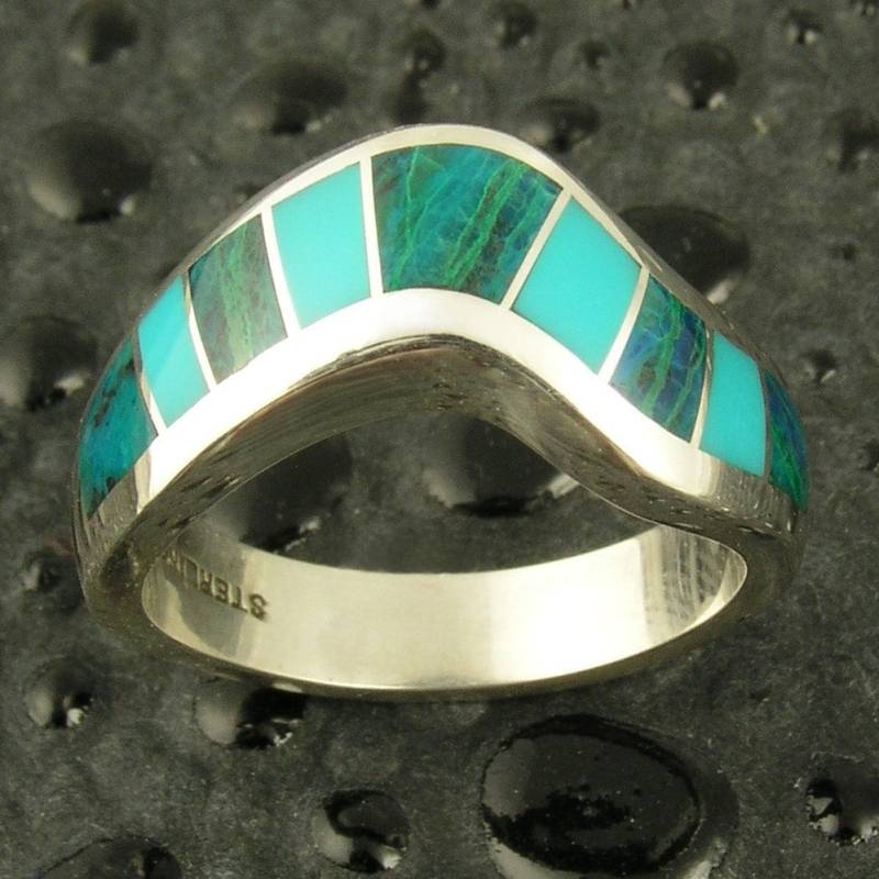 Handgemachte Frau Sterling Silberring Mit Chysocolla Und Türkis Eingelegt von TheHilemanCollection