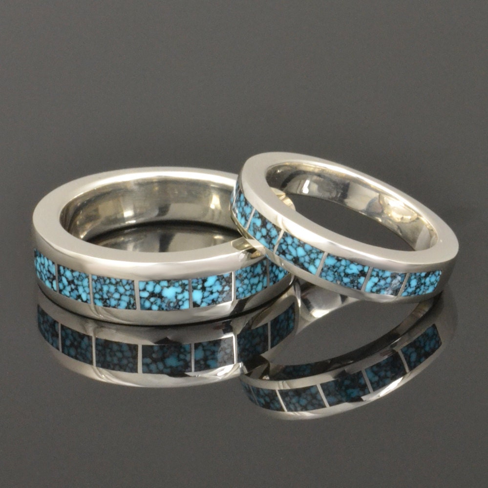 Kingman Spinnennetz Türkis Ehering Set in Sterling Silber von TheHilemanCollection
