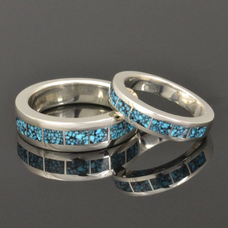 Kingman Spinnennetz Türkis Ehering Set in Sterling Silber von TheHilemanCollection