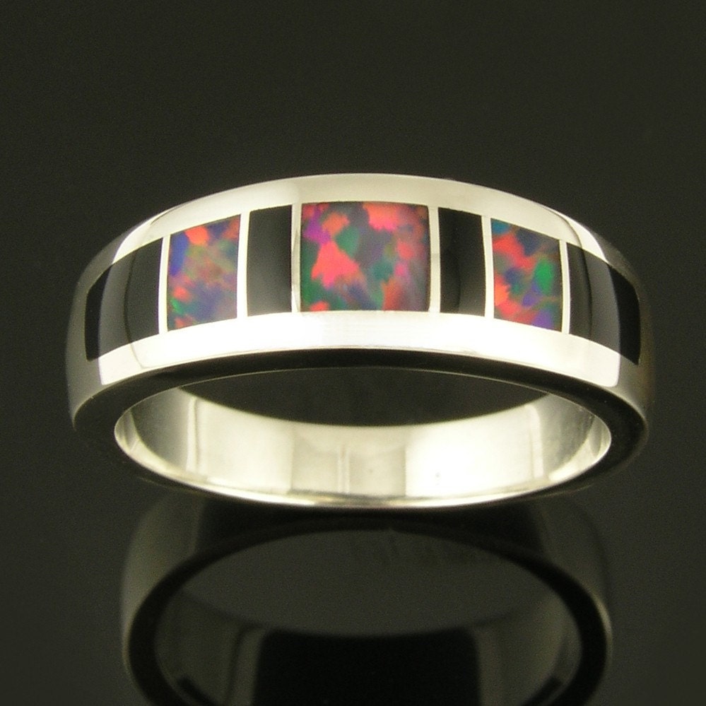 Labor Erstellt Opal Hochzeitsring in Sterling Silber, Lab-Opal-Ring, Lab-Opal-Hochzeits-Band von TheHilemanCollection