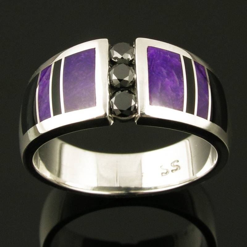 Schwarzer Diamant Ehering Mit Sugilith Und Schwarzem Onyx - Einzigartiger von TheHilemanCollection