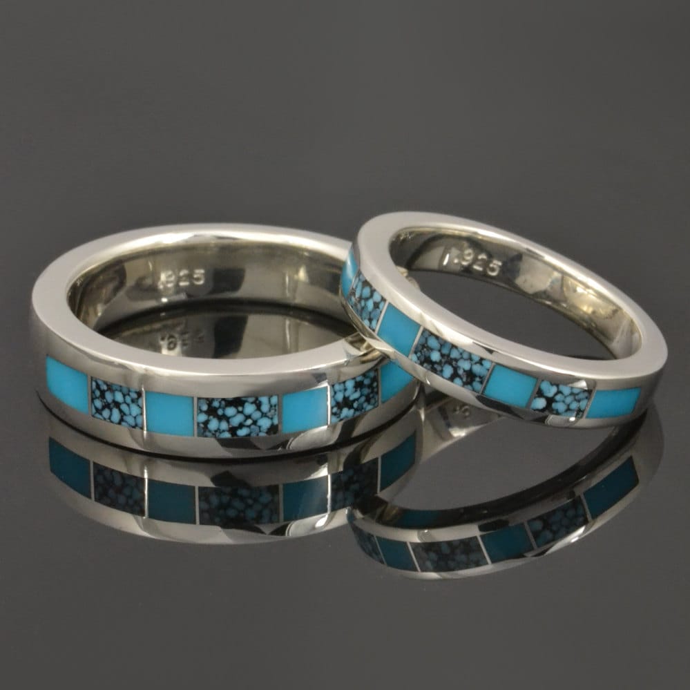Türkis Ehering Set Aus Sterling Silber Von Hileman von TheHilemanCollection