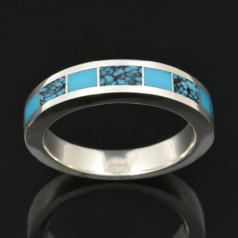 Türkis Ehering in Sterling Silber, Ehering, Ring Mit Spiderweb Von Hileman von TheHilemanCollection