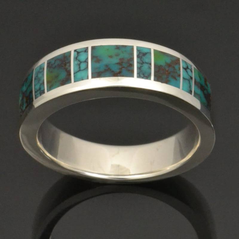 Türkis Ring in Sterling Silber, Ehering, Ehering Von Hileman, Spiderweb Inlay von TheHilemanCollection