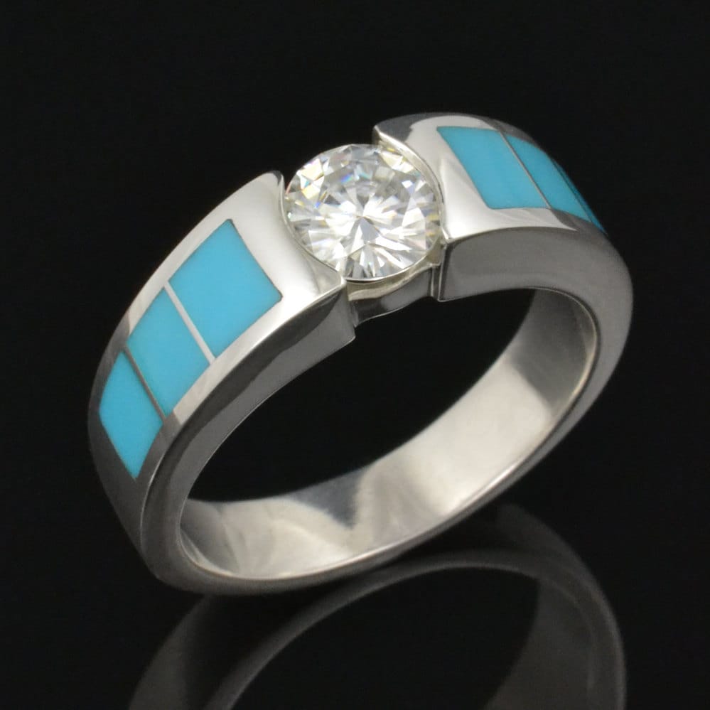 Türkis Verlobungsring-Moissanite Und Engagement Ring in Sterling Silber von TheHilemanCollection