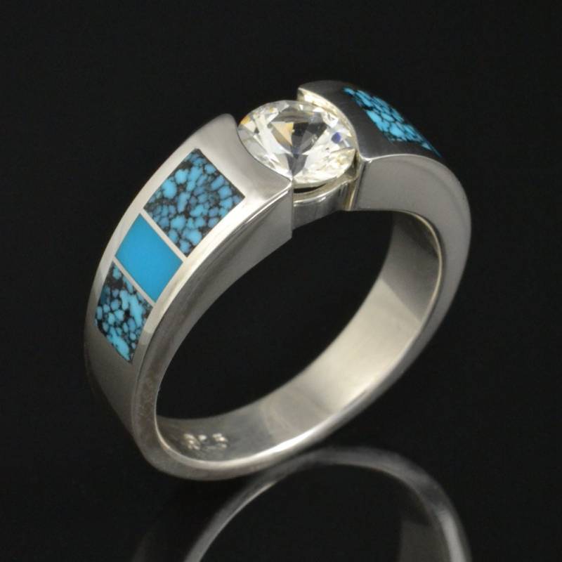 Türkiser Verlobungsring Türkis Ehering Weißer Saphir in Sterling Silber von TheHilemanCollection