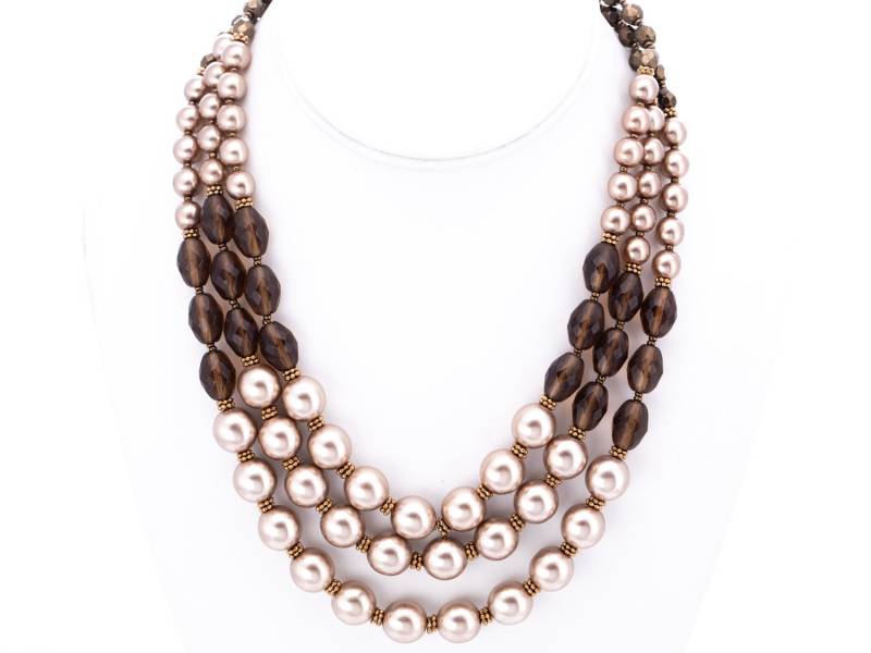 Jahrgang Graziano Multi-strang Faux Champagner Perle Rauchtopas Glas Perlenkette von TheHillbillyHipster