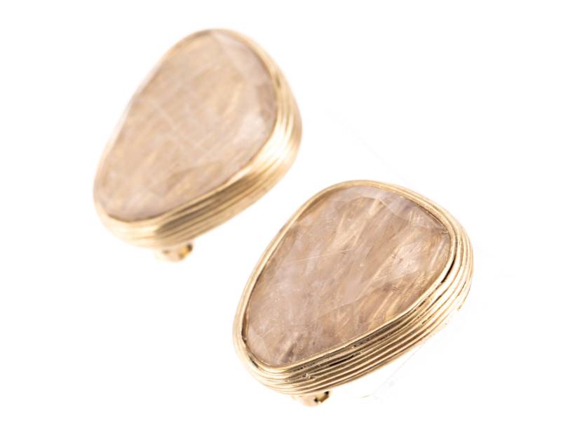 Jahrgang Steven Vaubel 14K Vergoldet Rutilated Quarz Clip Statement Ohrringe von TheHillbillyHipster