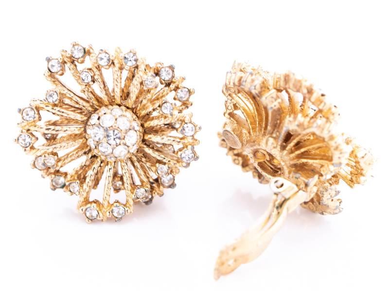 Vintage-Ciner Gold Platzierte Crystal Rhinestone Starburst Clip Ohrringe von TheHillbillyHipster