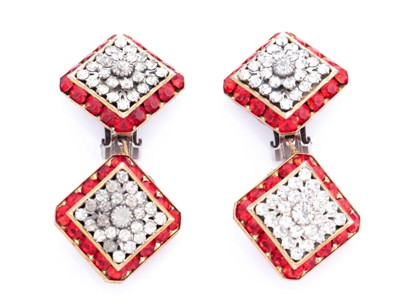 Vintage Mistar Bijoux Rubin Und Kristall Strass Aussage Clip Ohrringe von TheHillbillyHipster