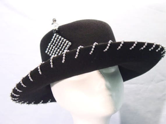 Schwarze Breite Krempe Wolle/Filz Perlenhut, Kentucky Derby Mütze, Hochzeit Hut, Kirche Hut, Osterhut, Fashion Hat von TheHipBoutique