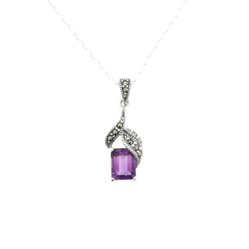 Art Deco Amethyst Anhänger Halskette Silber Markasit Vintage Hochzeit Braut Brautjungfer Art Deco Amethyst Anhänger Halskette Silber Markasit Vintage Hochzeit Braut Brautjungfer von TheHirstCollection