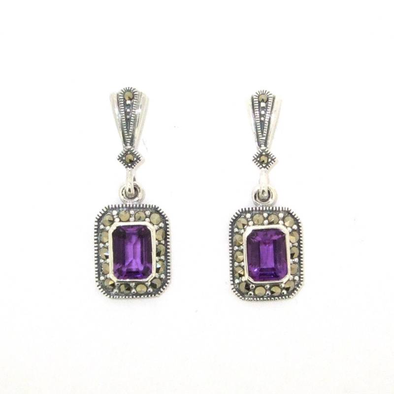 Art Deco Amethyst Ohrringe Silber Markasit Quadrat Lila Kristall Art Deco Amethyst Ohrringe Silber Markasit Quadrat Lila Kristall von TheHirstCollection