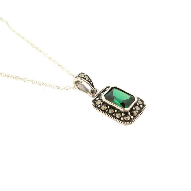 Art Deco Anhänger Grüne Smaragd Halskette Silber Markit Zirkonia Art Deco Anhänger Grüne Smaragd Halskette Silber Markit Zirkonia von TheHirstCollection