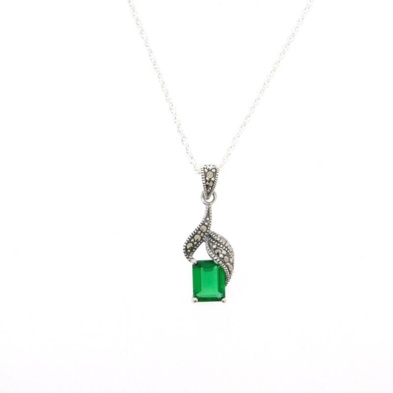 Art-Deco-Anhänger Halskette Smaragd Grün Kristall Silber Vintage Hochzeit Braut Brautjungfer Art-Deco-Anhänger Halskette Smaragd Grün Kristall Silber Vintage Hochzeit Braut Brautjungfer von TheHirstCollection